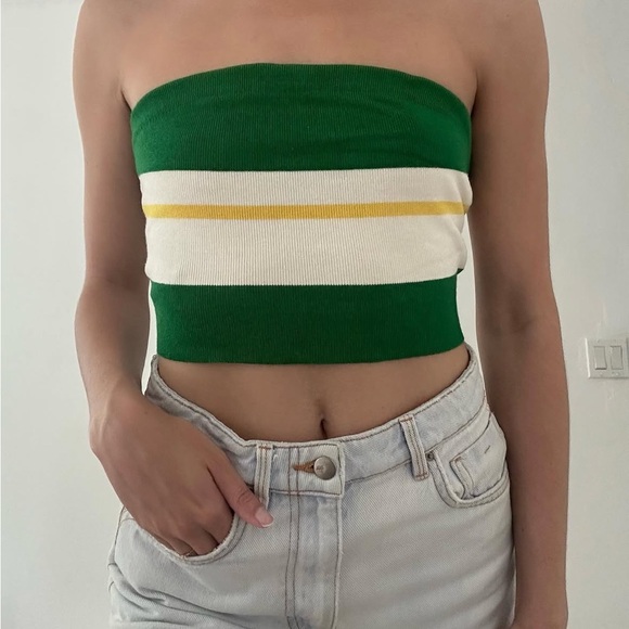 Forever 21 Tops - Forever 21 Green and Yellow Striped Crop Top